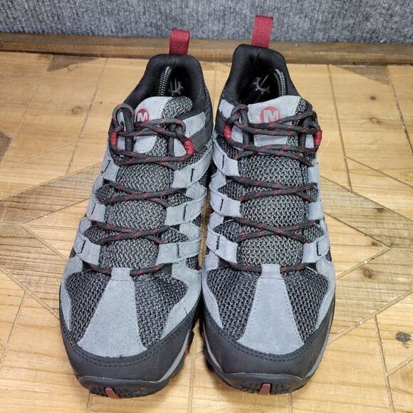 WIDE Merrell Alverstone Mens 9.5W Waterproof Hiking Shoes‎ Gray Suede Mesh Upper - Picture 3 of 11